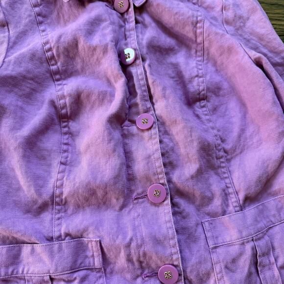 Charter Club Linen Jacket Women’s M Lavender Purple Button Front Roll Tab - Picture 4 of 6